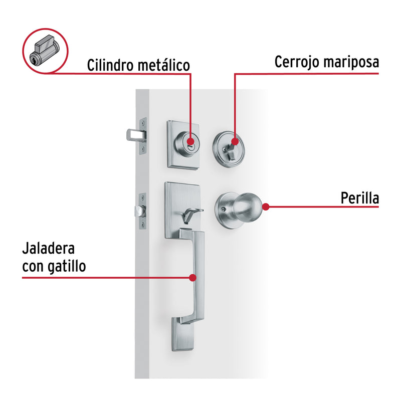 Jaladera, perilla y cerrojo llave-mariposa 'Porto', cromo