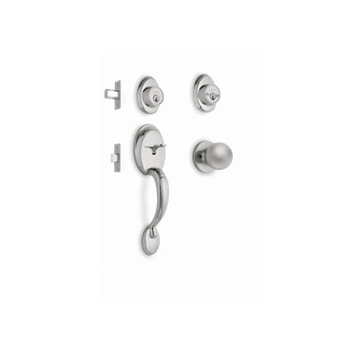 Cerradura entrada, cromo mate, doble, pomo, Hermex Basic