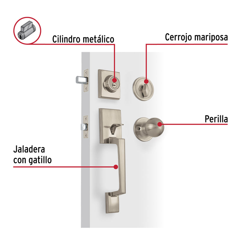 Jaladera, perilla y cerrojo llave-mariposa 'Porto', níquel