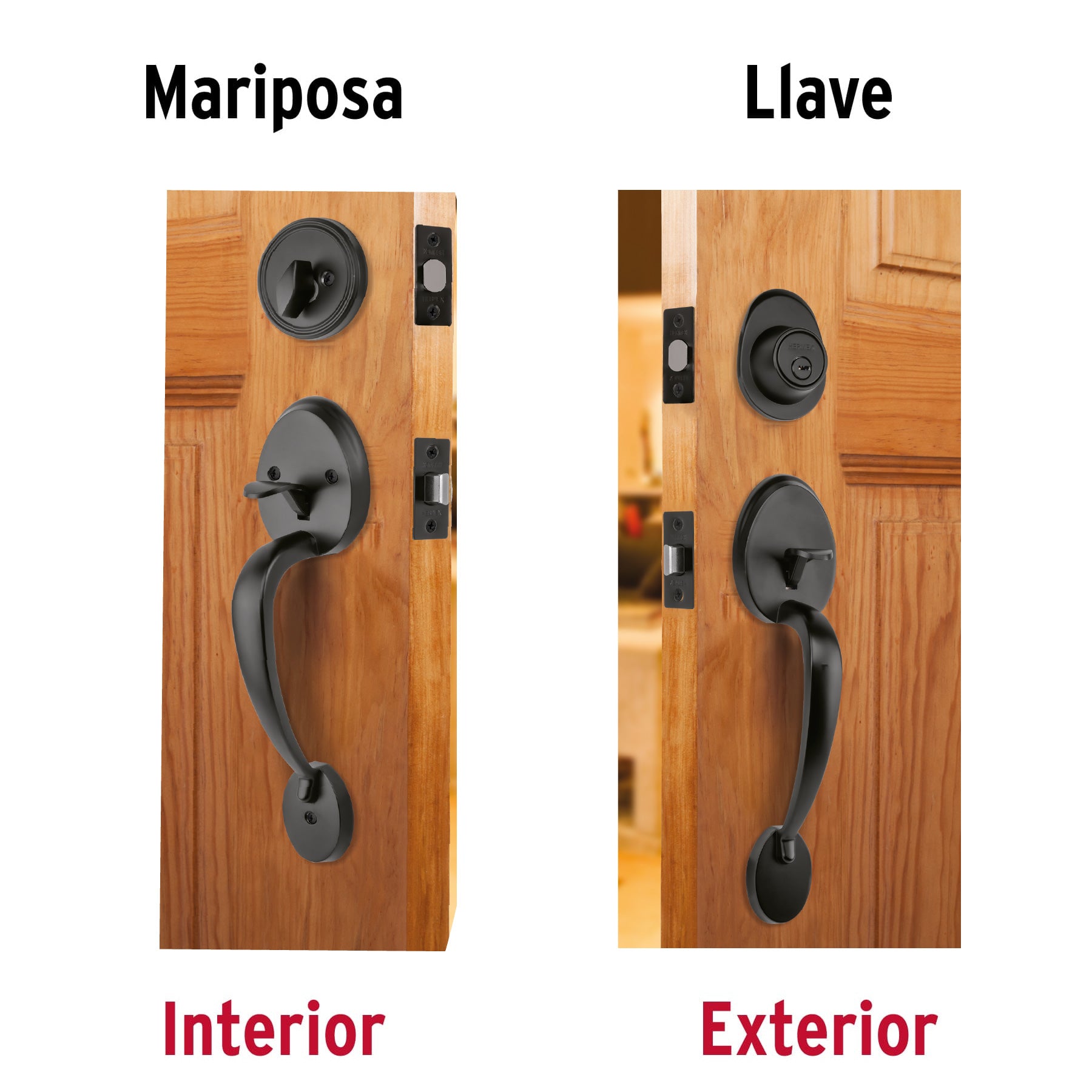 Doble jaladera, perilla y cerrojo llave-mariposa, negro