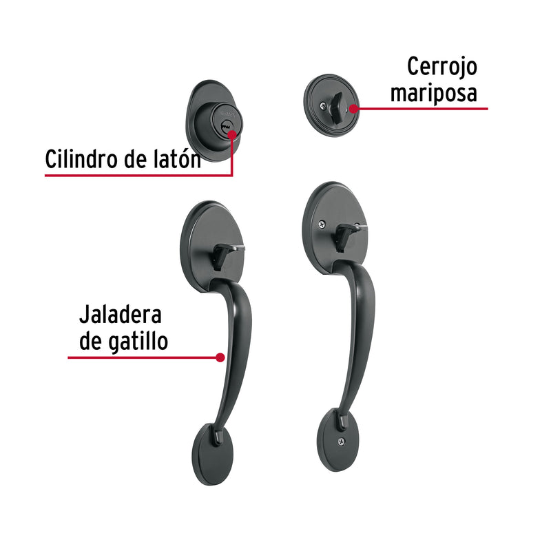 Doble jaladera, perilla y cerrojo llave-mariposa, negro