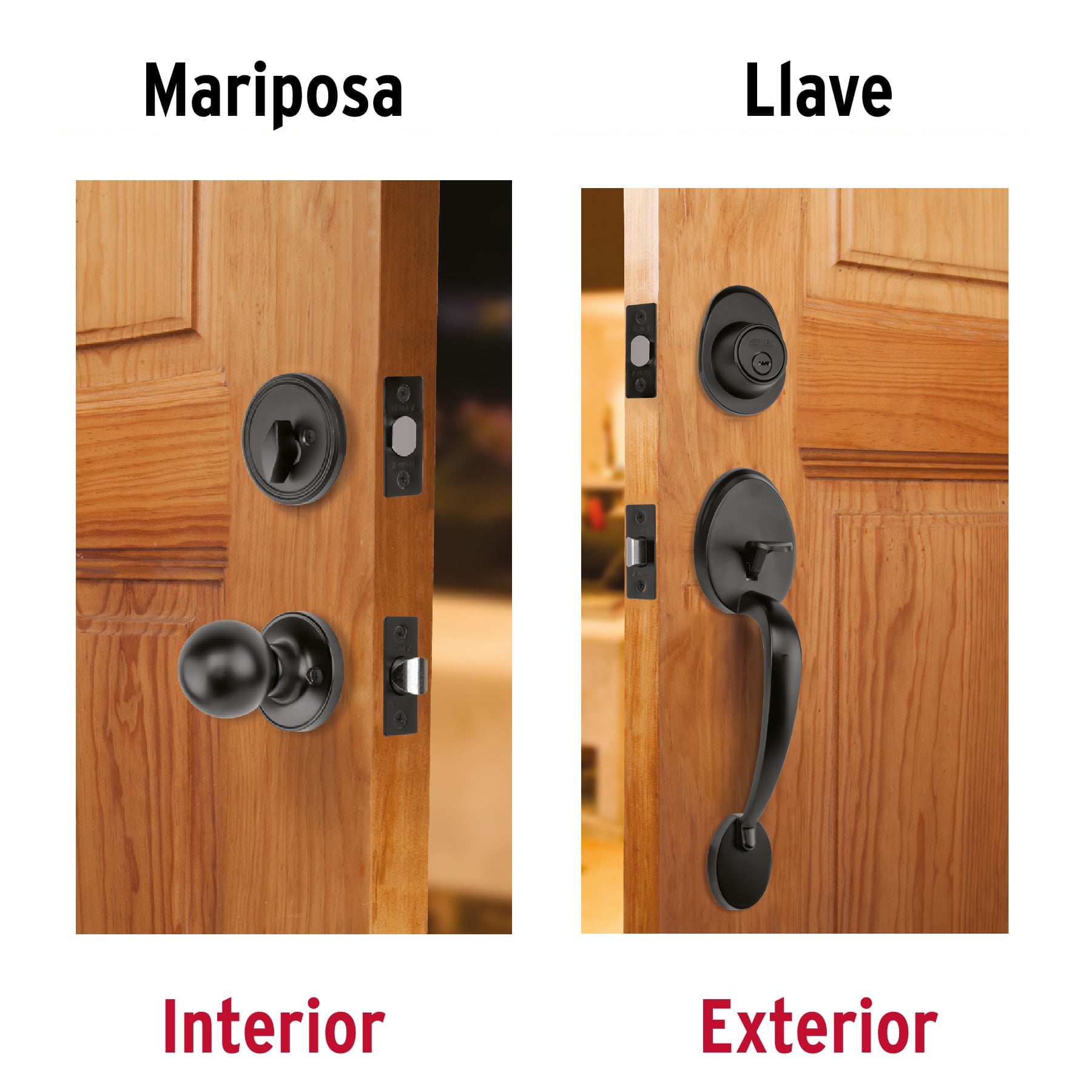 Jaladera, perilla y cerrojo llave-mariposa, negro, Basic