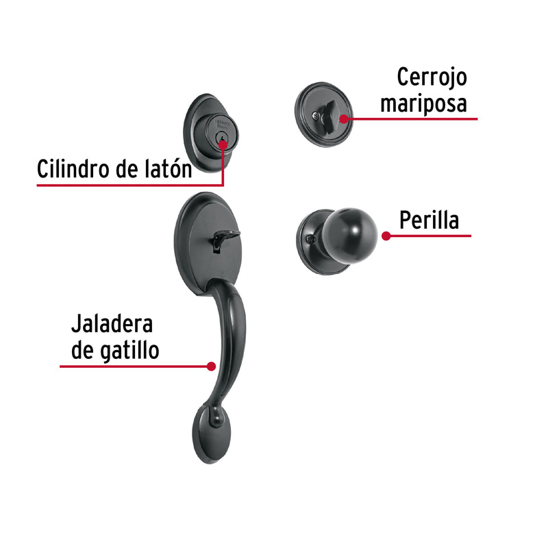 Jaladera, perilla y cerrojo llave-mariposa, negro, Basic