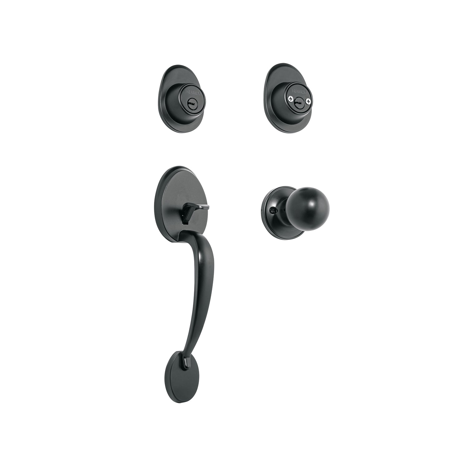 Jaladera, perilla y cerrojo llave-llave, negro, Basic