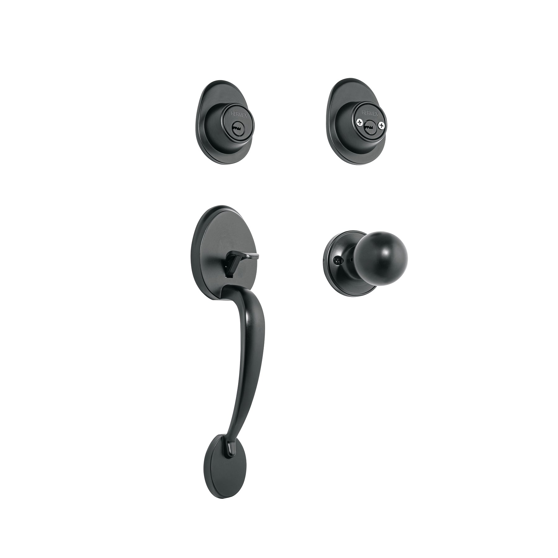 Jaladera, perilla y cerrojo llave-llave, negro, Basic