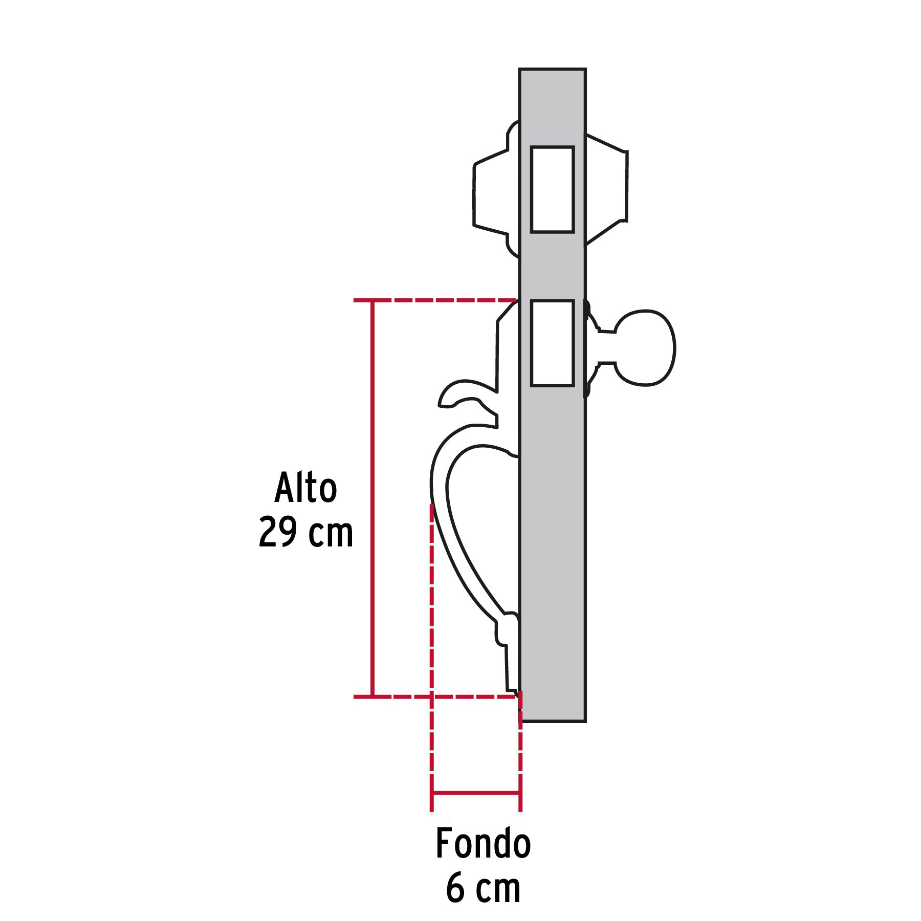 Jaladera, perilla y cerrojo llave-llave, negro