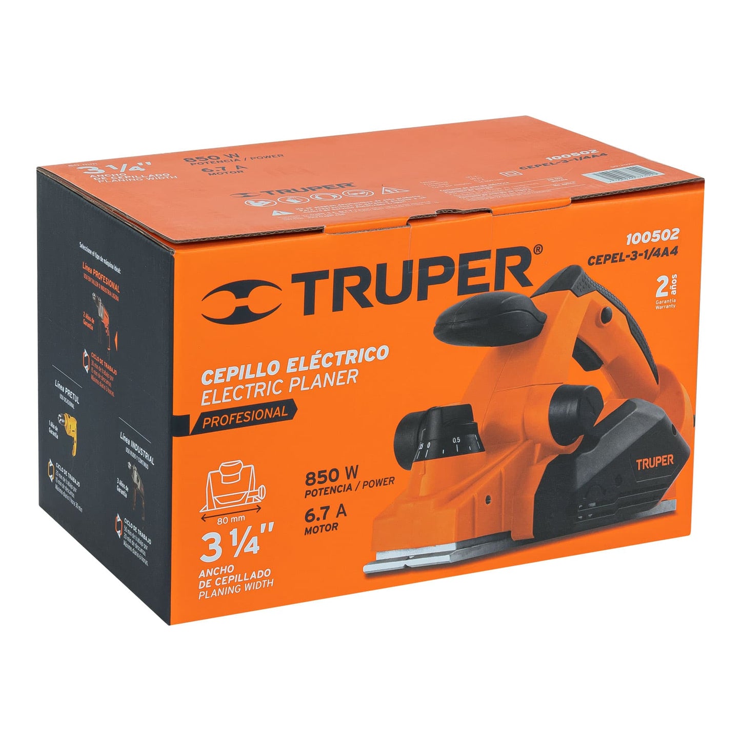 Cepillo eléctrico 3-1/4', profesional, 850 W