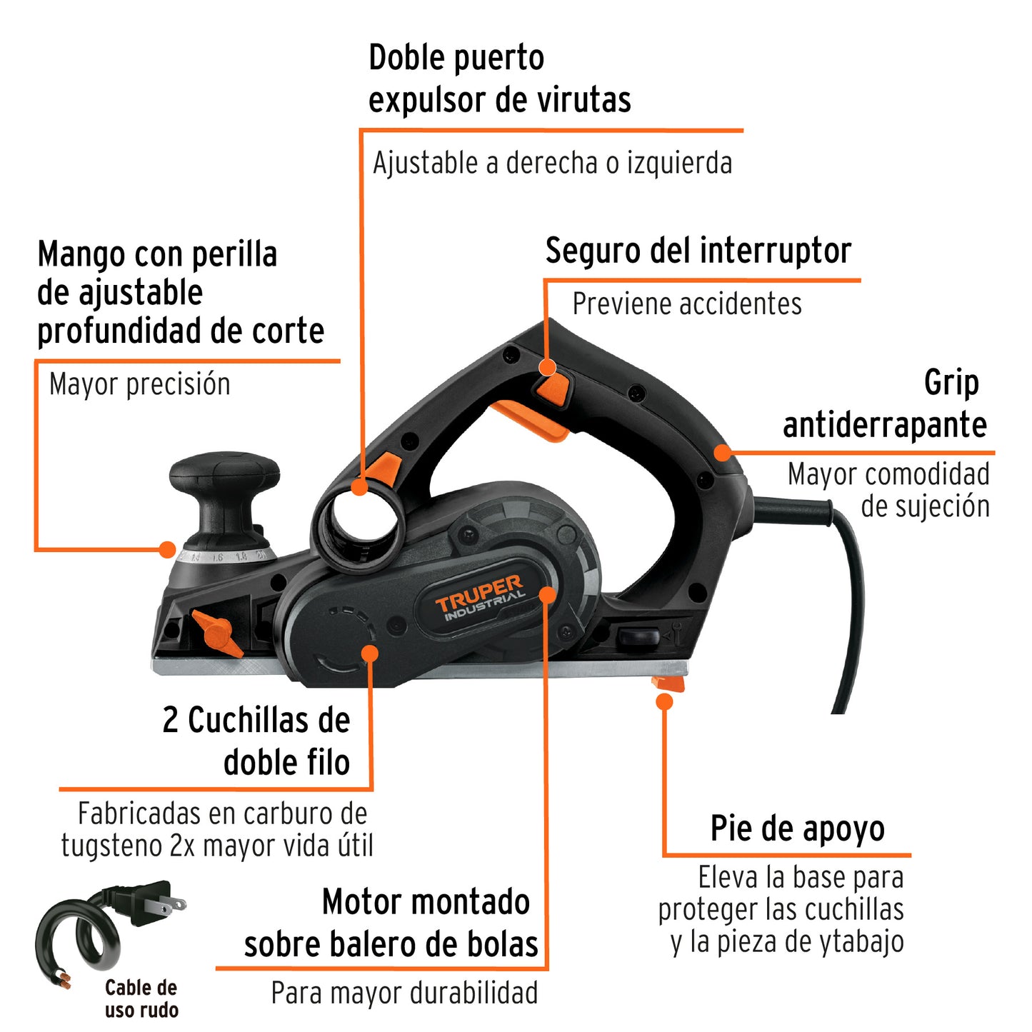 Cepillo eléctrico 3-1/4' 720 W, industrial, Truper