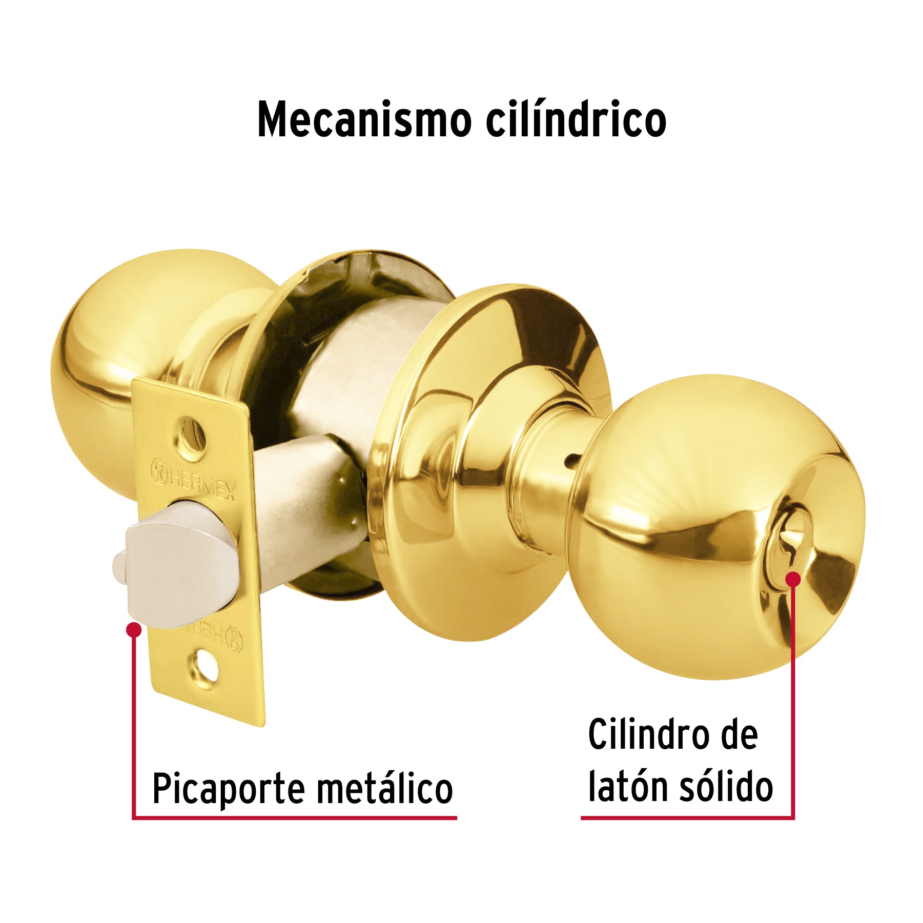 Cerradura pomo, latón brillante, esfera, entrada