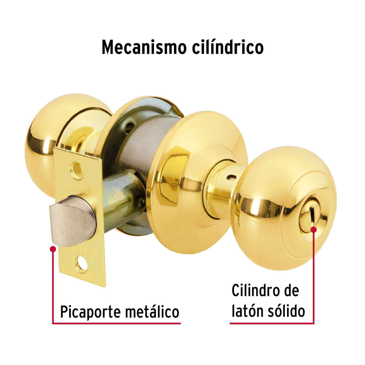 Cerradura pomo, latón brillante, oval, baño