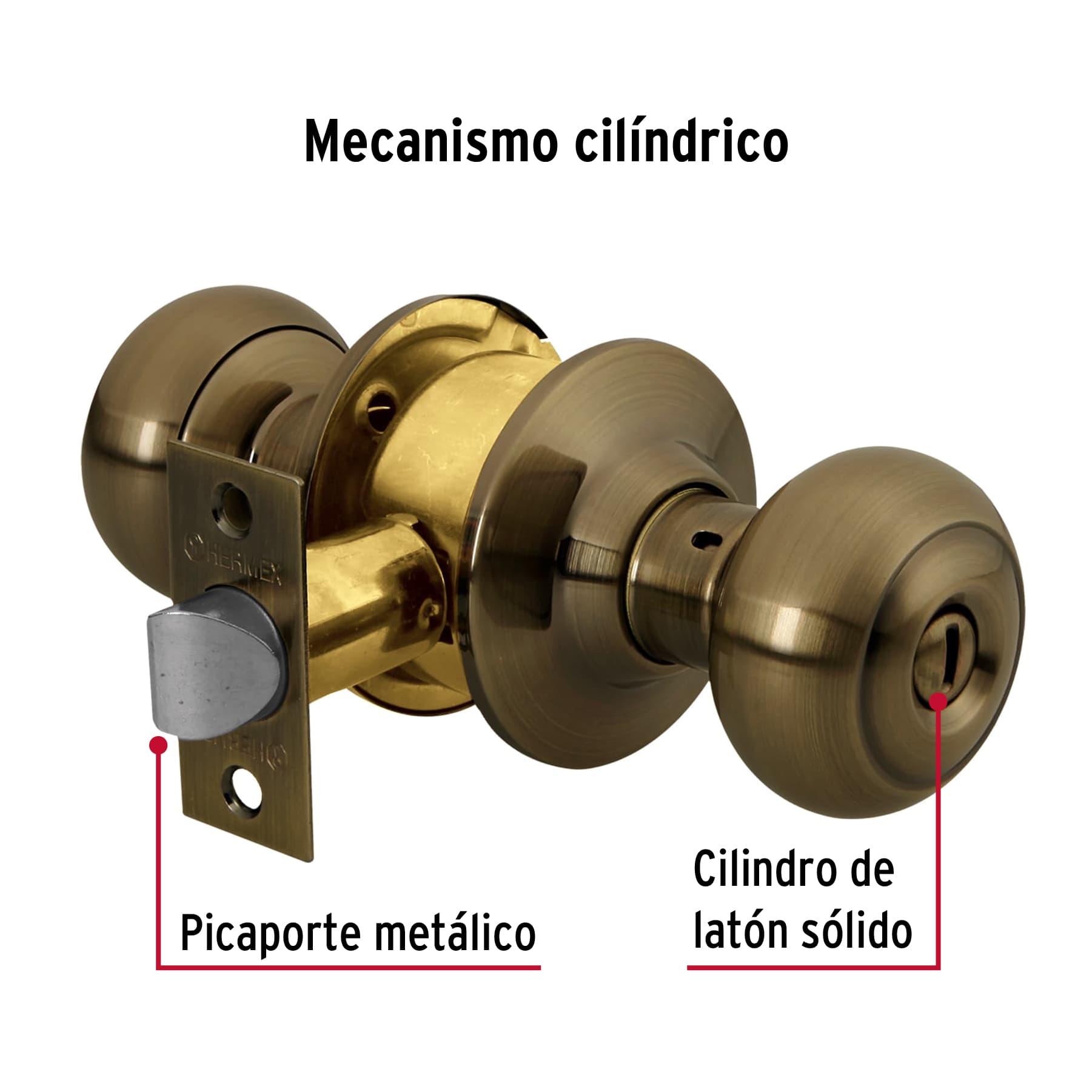 Cerradura pomo, latón antiguo, oval, baño