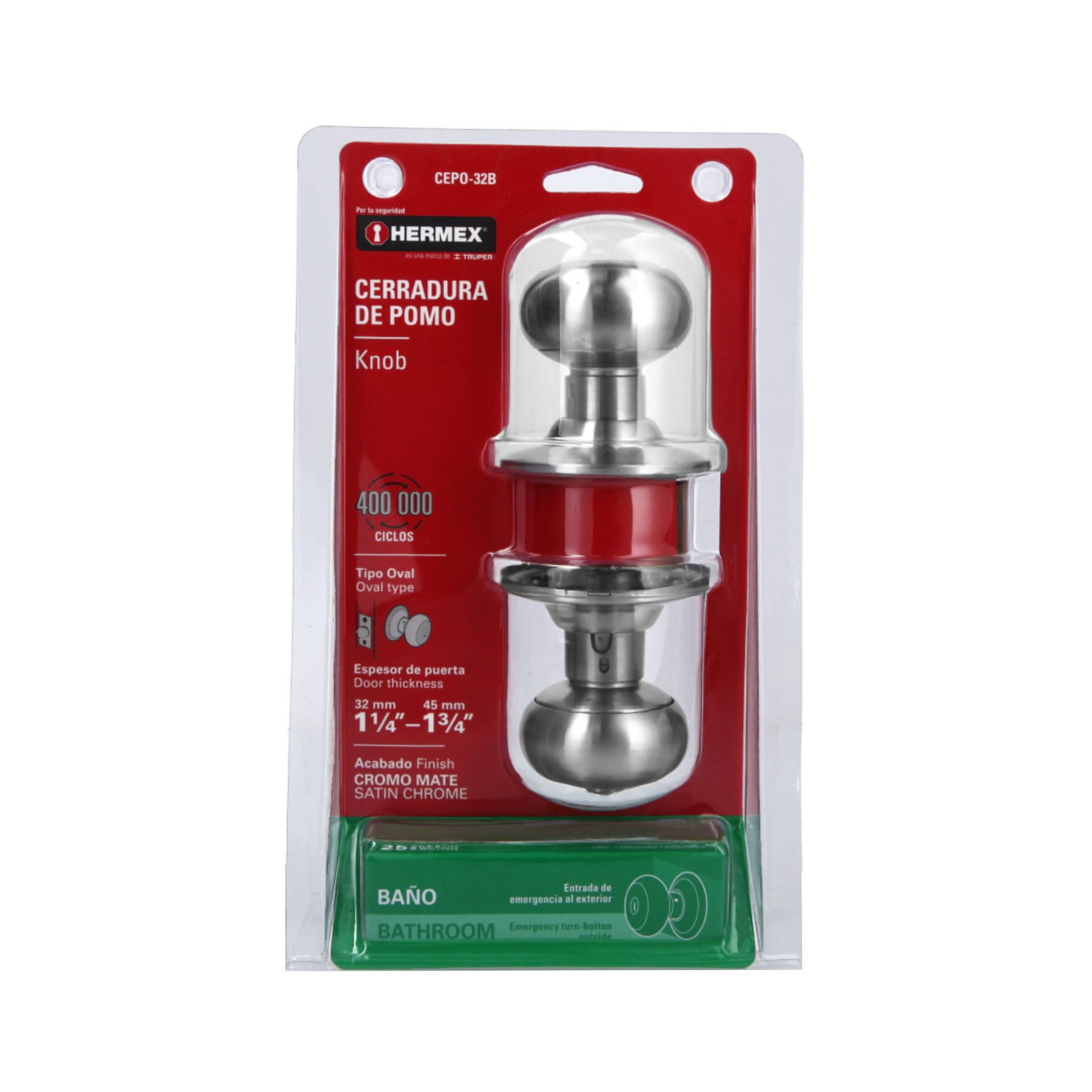 Cerradura pomo, cromo mate, oval, baño
