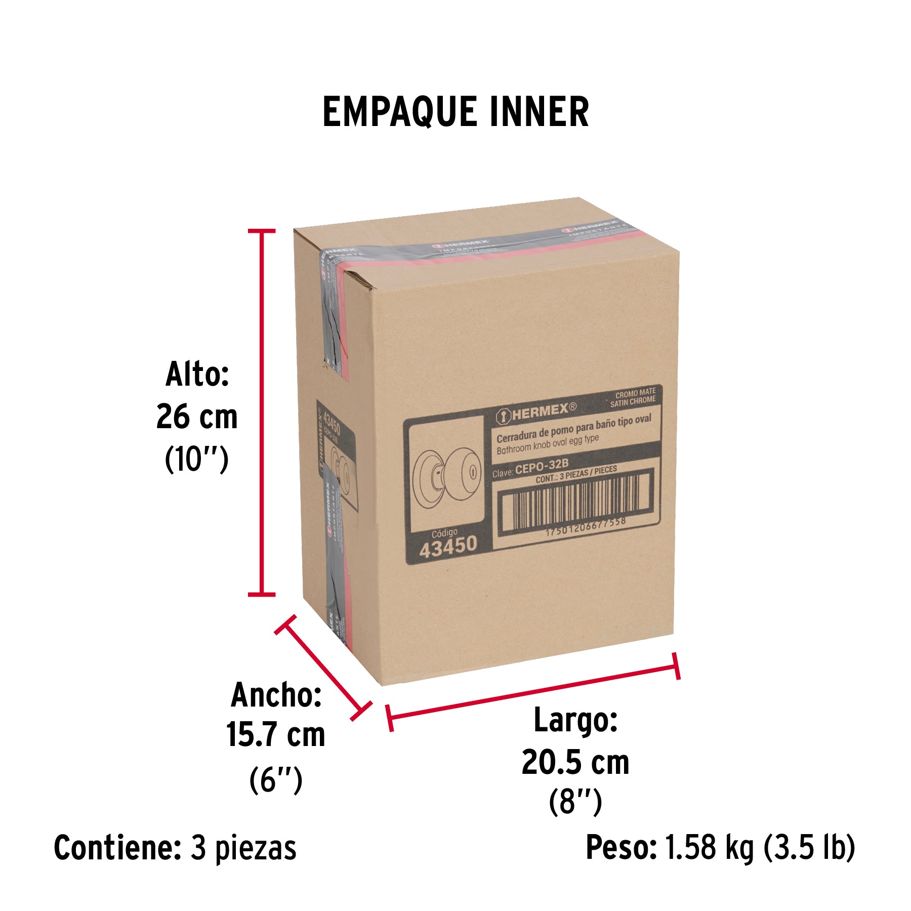 Cerradura pomo, cromo mate, oval, baño
