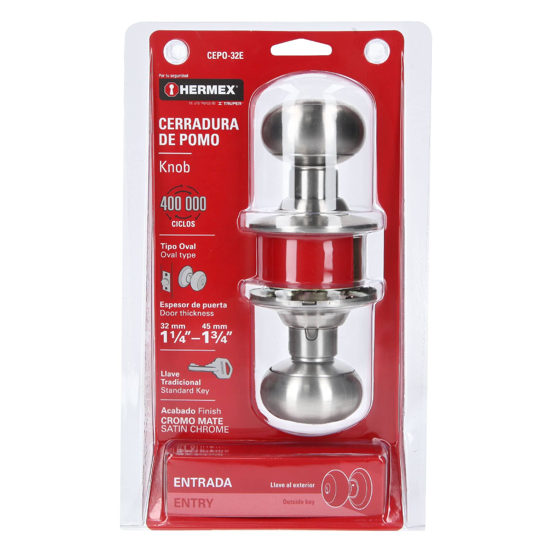 Cerradura pomo, cromo mate, oval, entrada