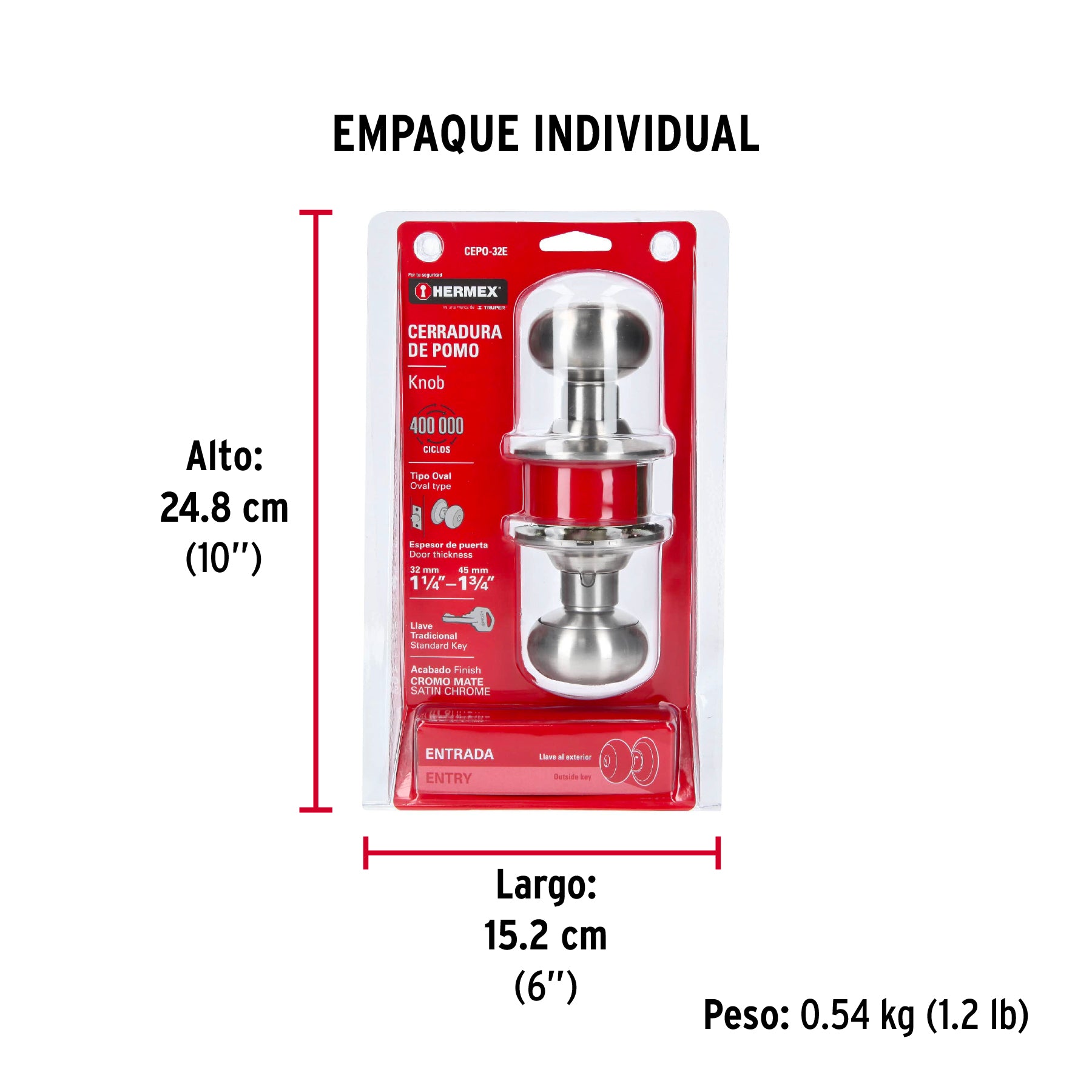 Cerradura pomo, cromo mate, oval, entrada