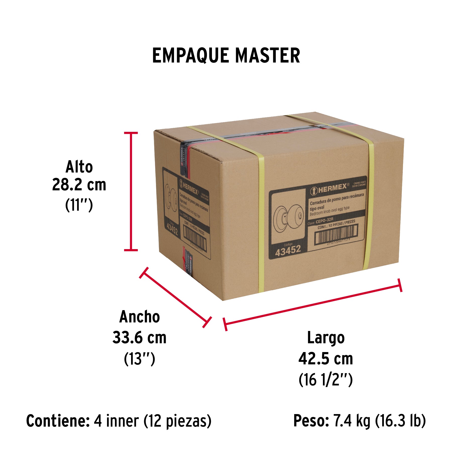 Cerradura pomo, cromo mate, oval, recamara