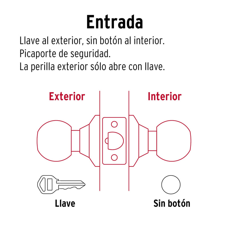 Cerradura tipo esfera para entrada, níquel satín, HERMEX