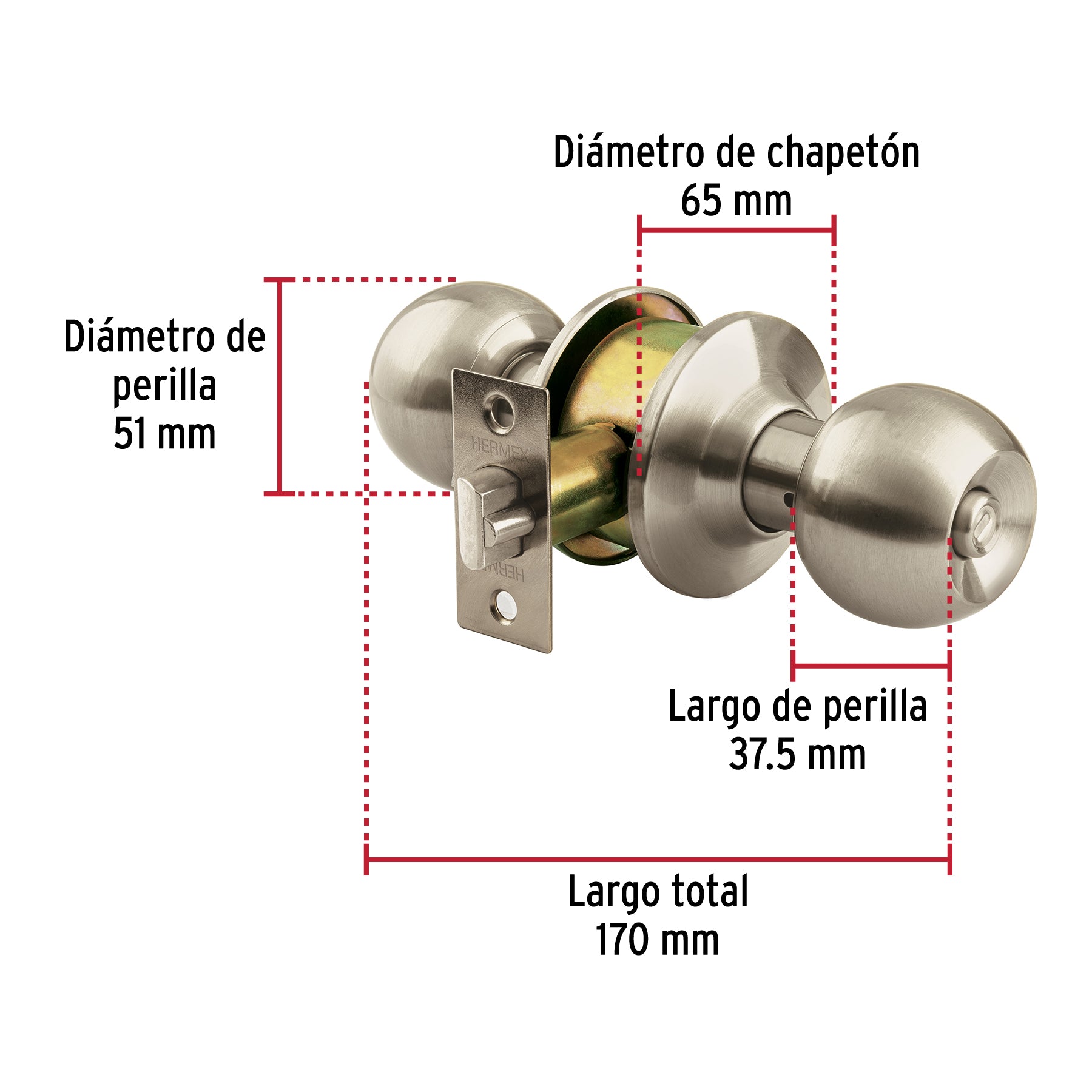 Cerradura tipo esfera para entrada, níquel satín, HERMEX