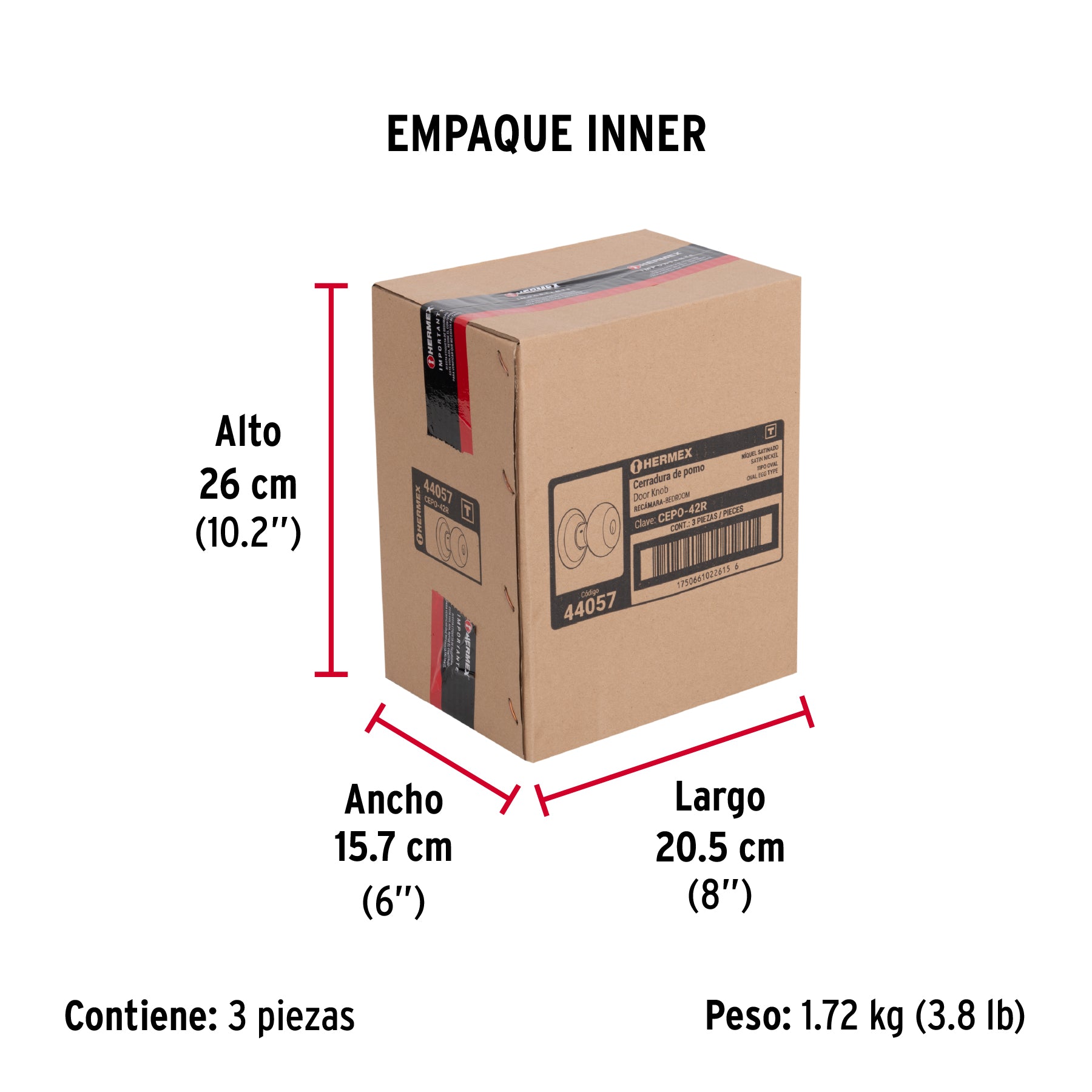 Cerradura tipo oval para recámara, níquel satín, HERMEX