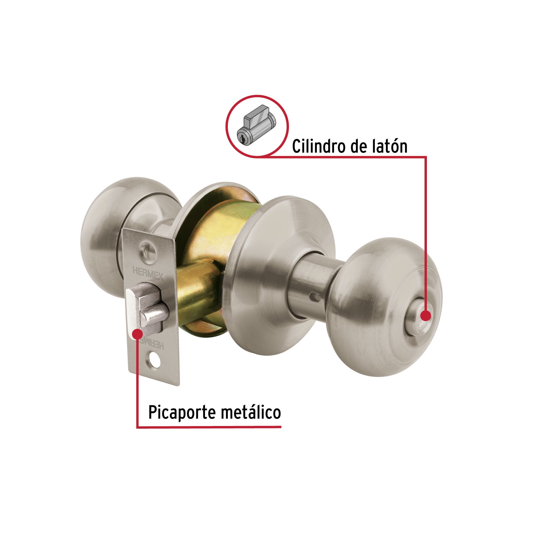 Cerradura tipo oval para recámara, níquel satín, HERMEX