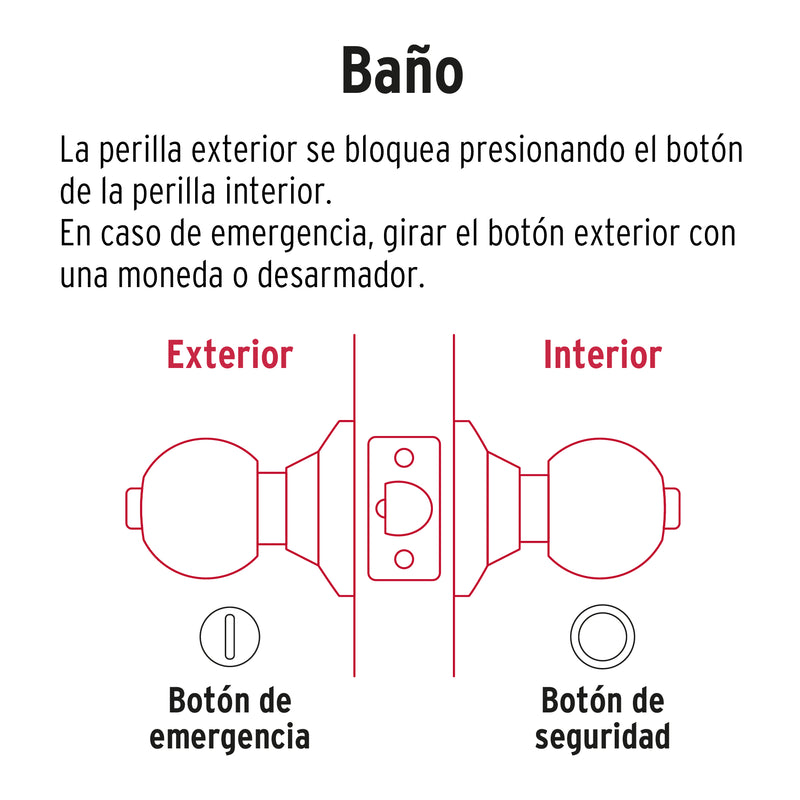 Cerradura pomo, negro, esfera, baño, Hermex