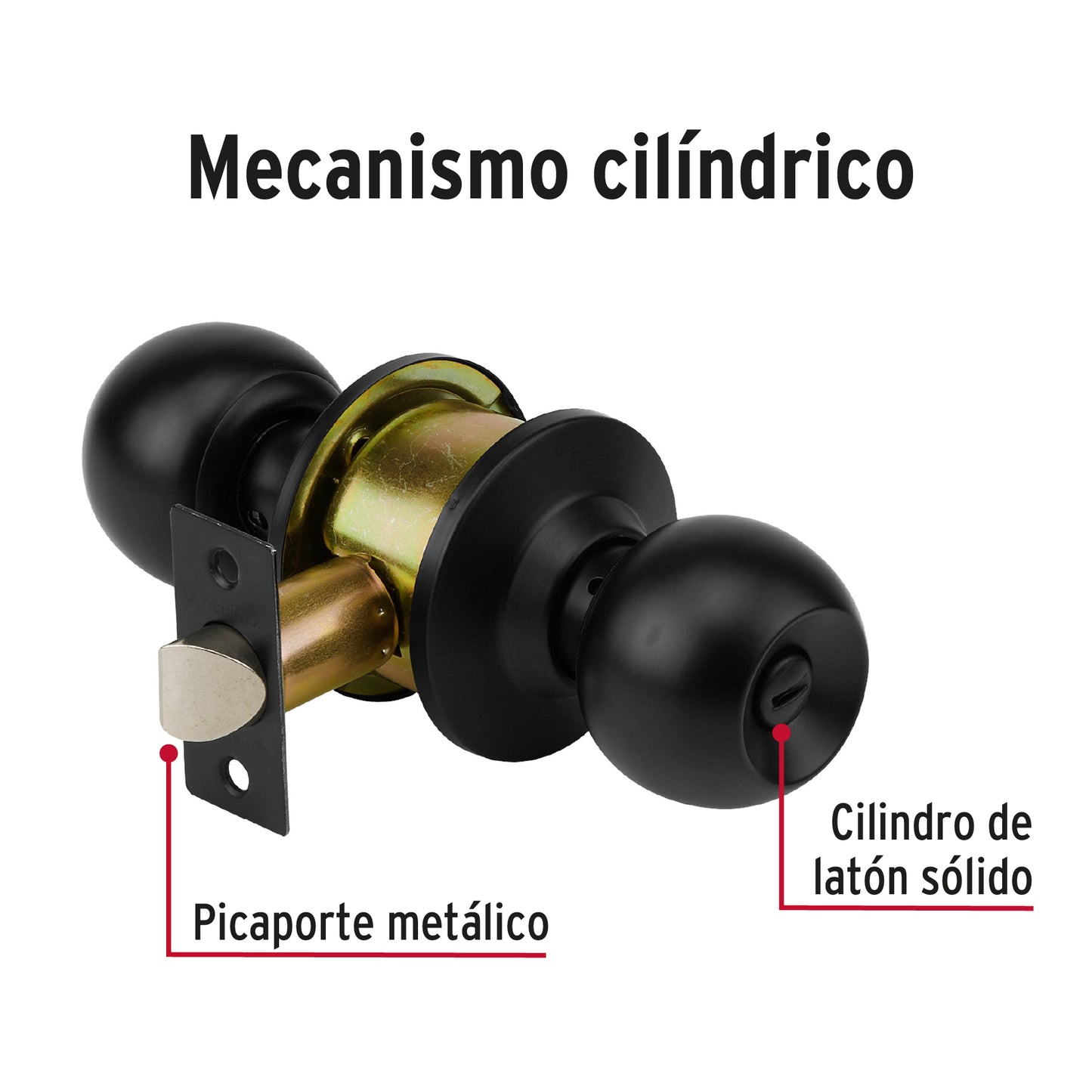Cerradura pomo, negro, esfera, baño, Hermex