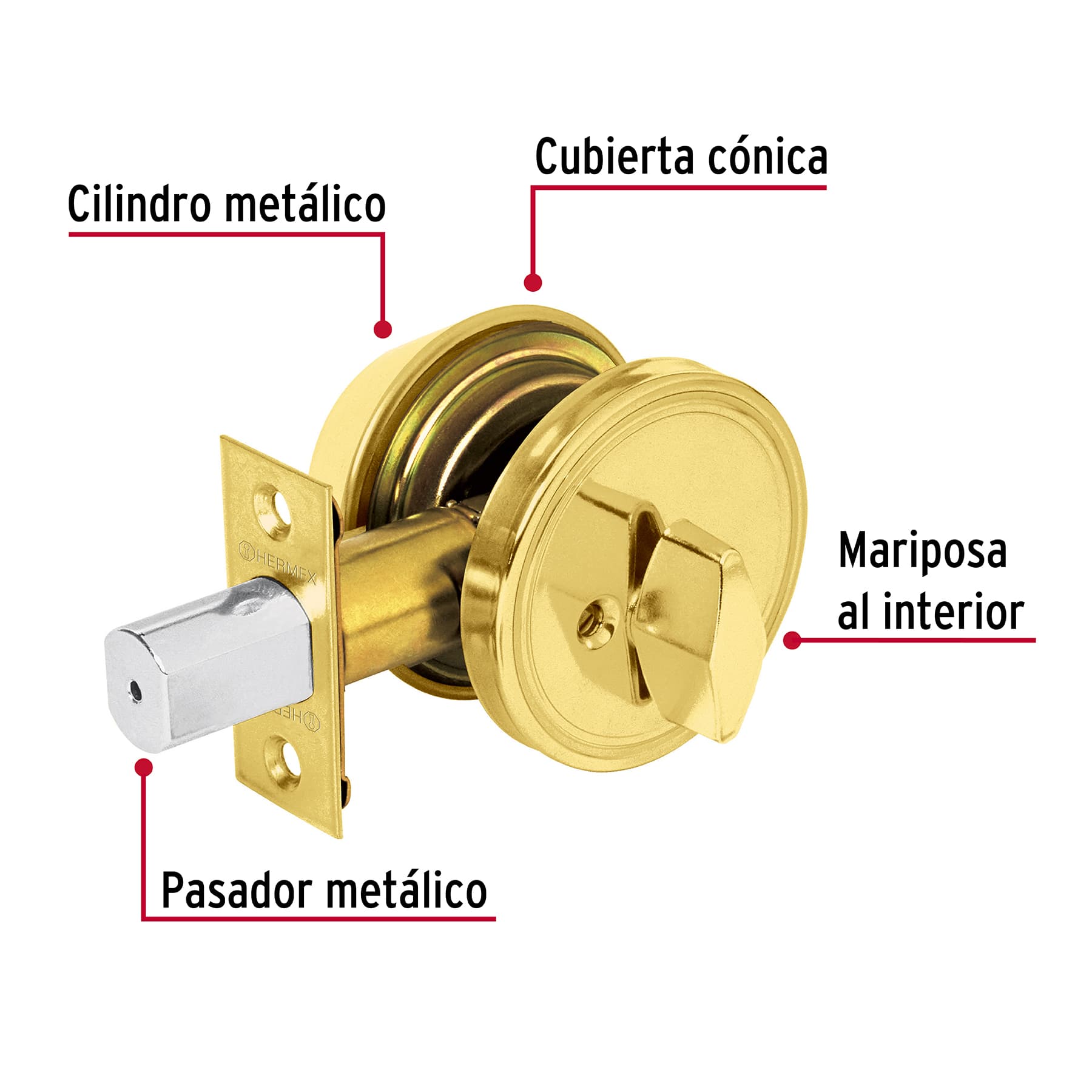 Cerrojo, latón brillante, cilindro-mariposa, Hermex Basic