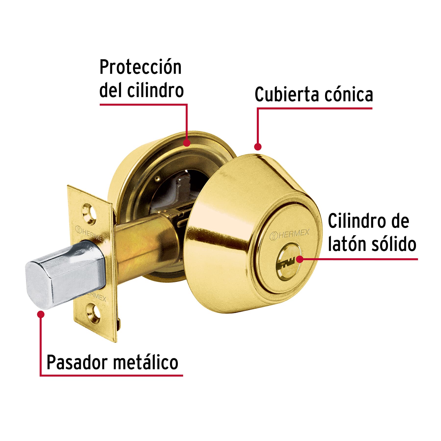 Cerrojo latón brillante, doble cilindro