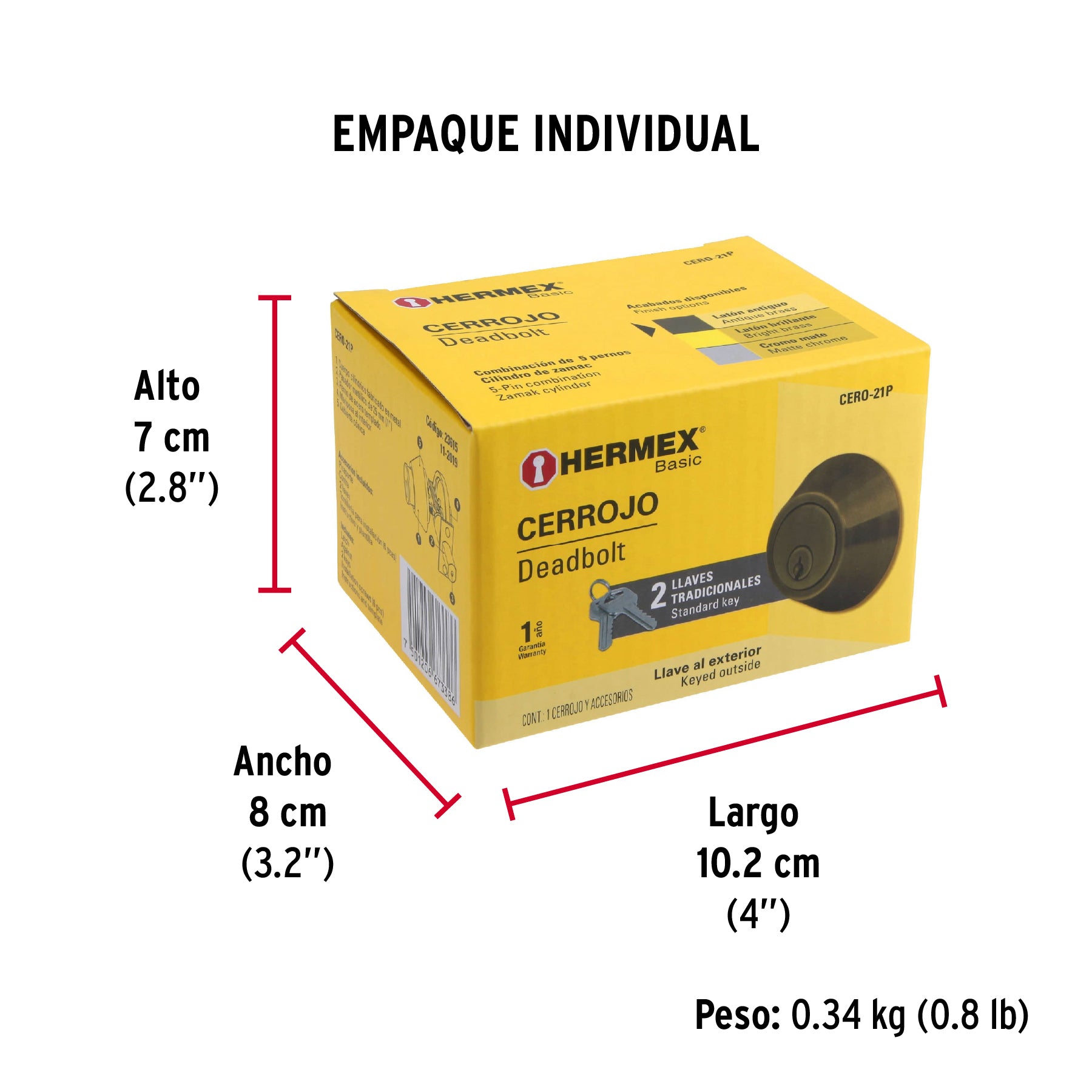 Cerrojo, latón antiguo, cilindro-mariposa, Hermex Basic