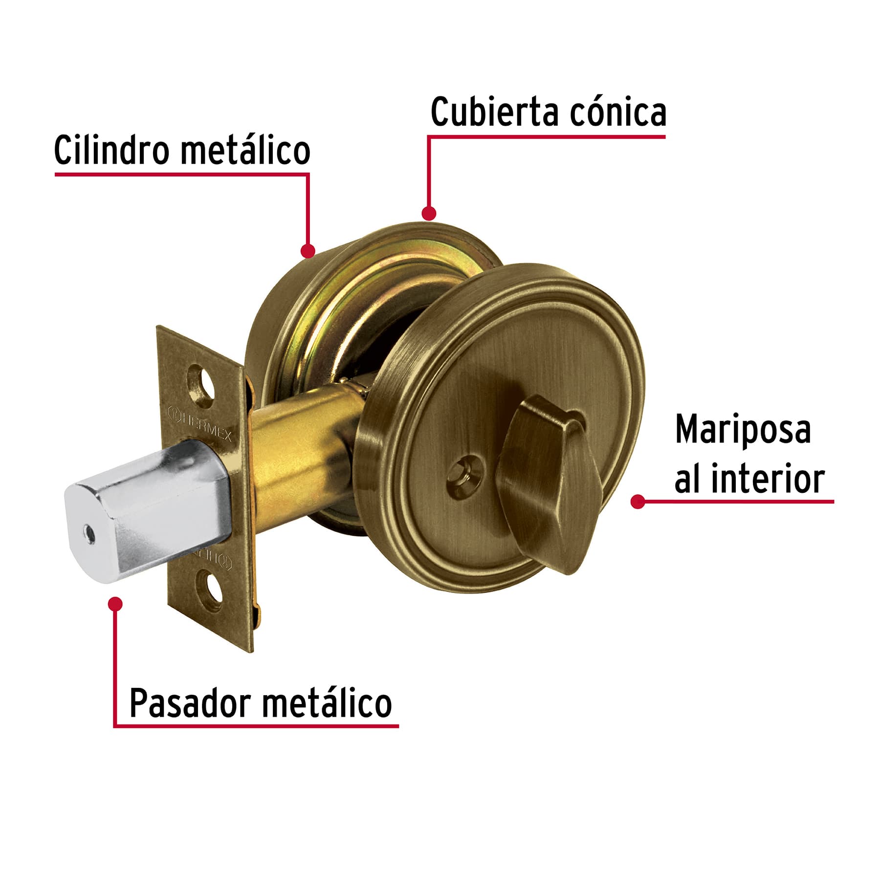 Cerrojo, latón antiguo, cilindro-mariposa, Hermex Basic