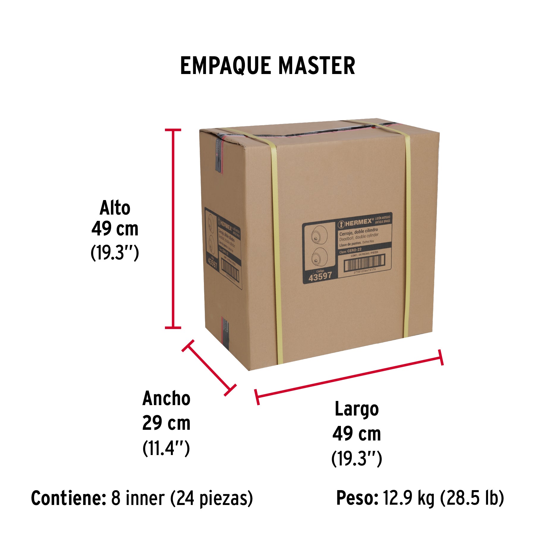 Cerrojo latón antiguo, doble cilindro