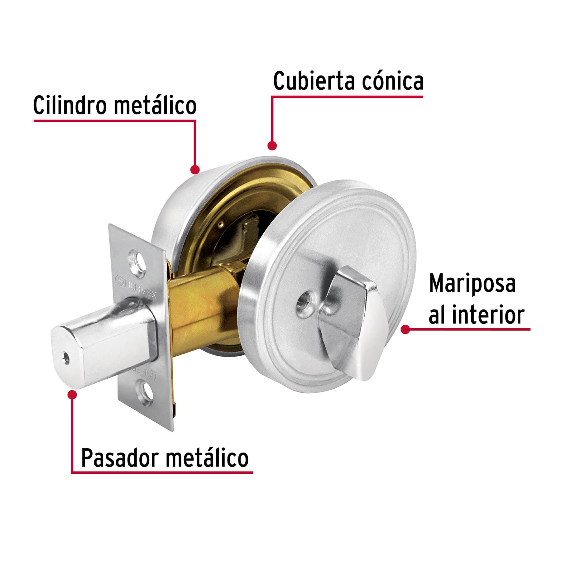 Cerrojo, cromo mate, cilindro-mariposa, Hermex Basic