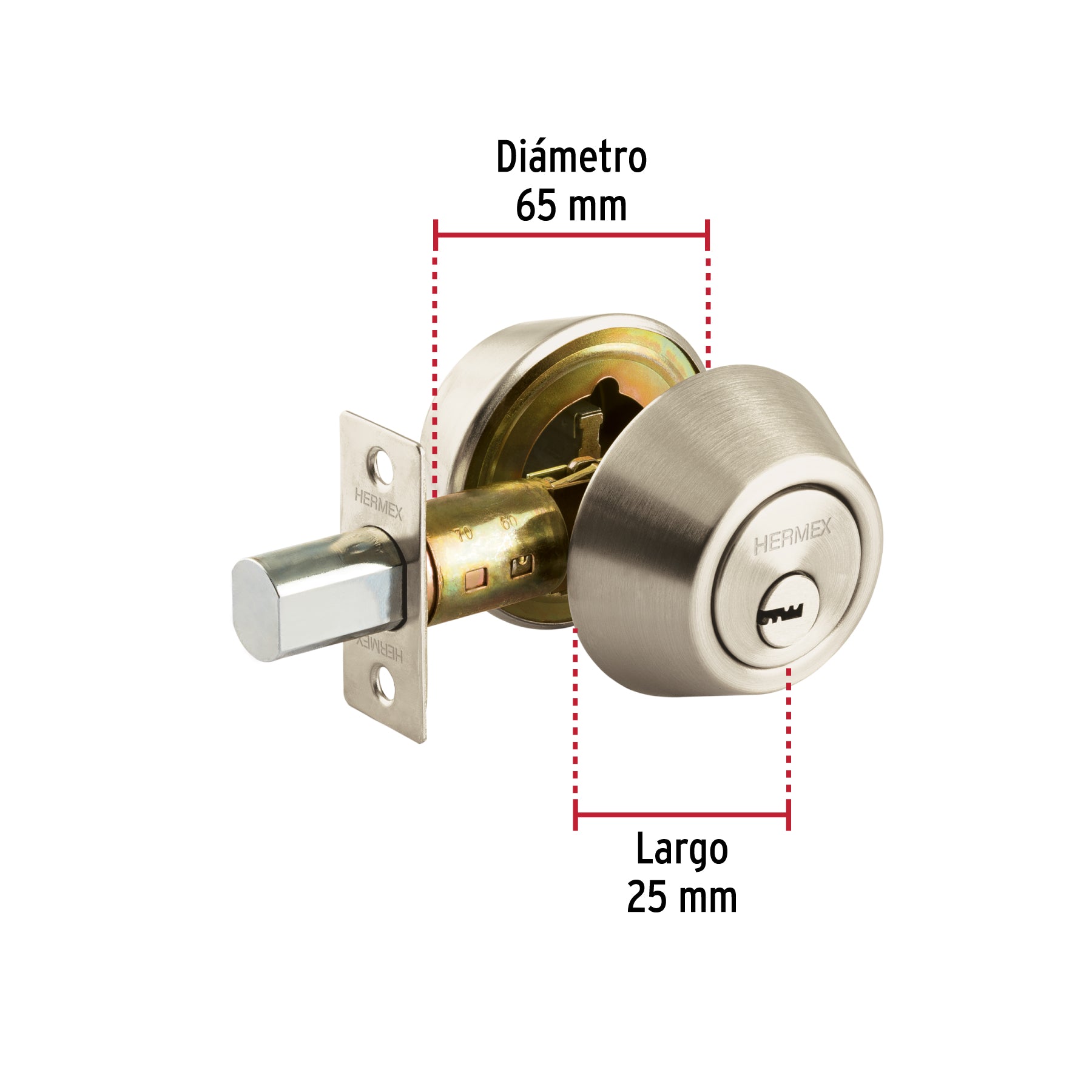 Cerrojo llave-llave níquel satin , llave de puntos, HERMEX