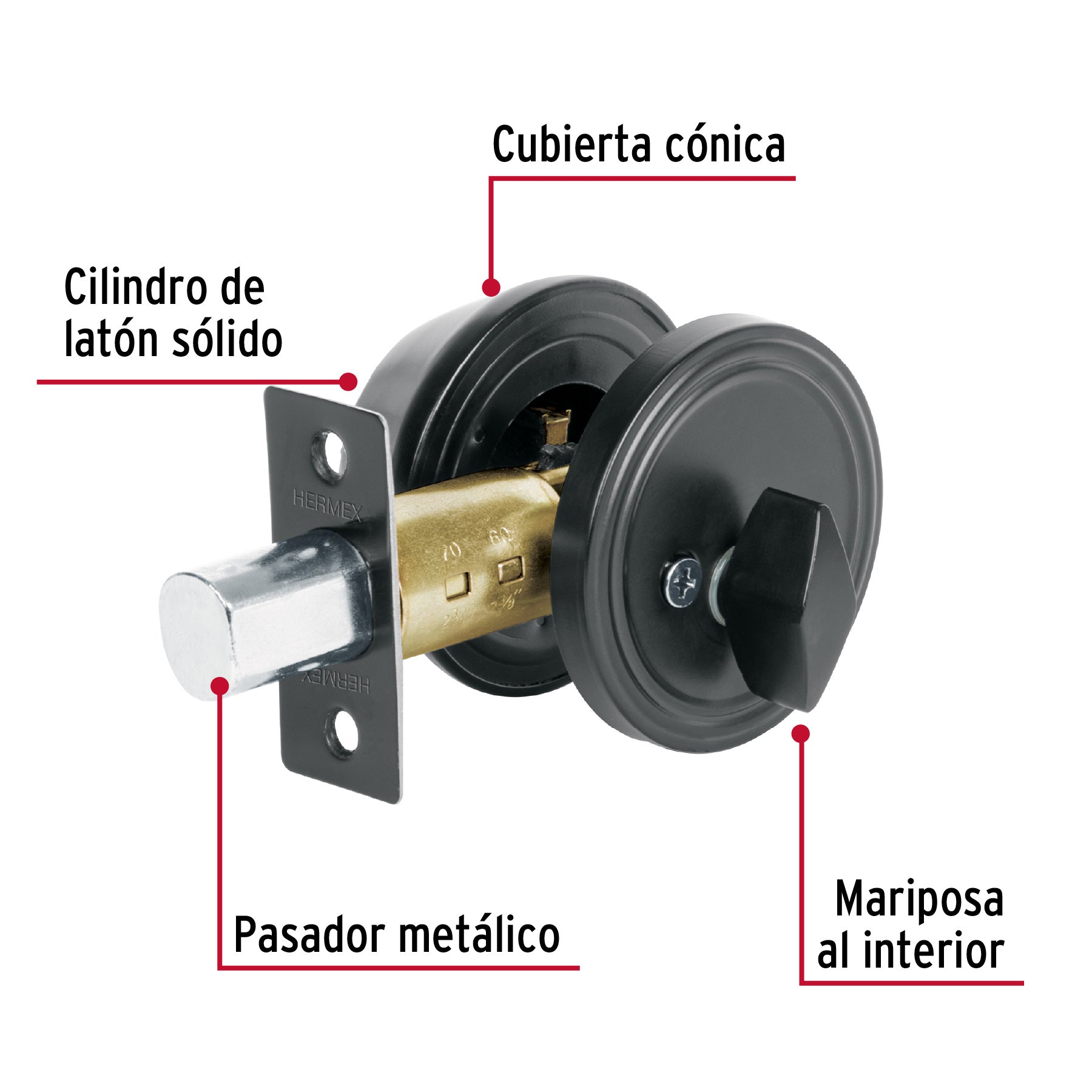 Cerrojo llave-mariposa negro, llave tradicional, Basic