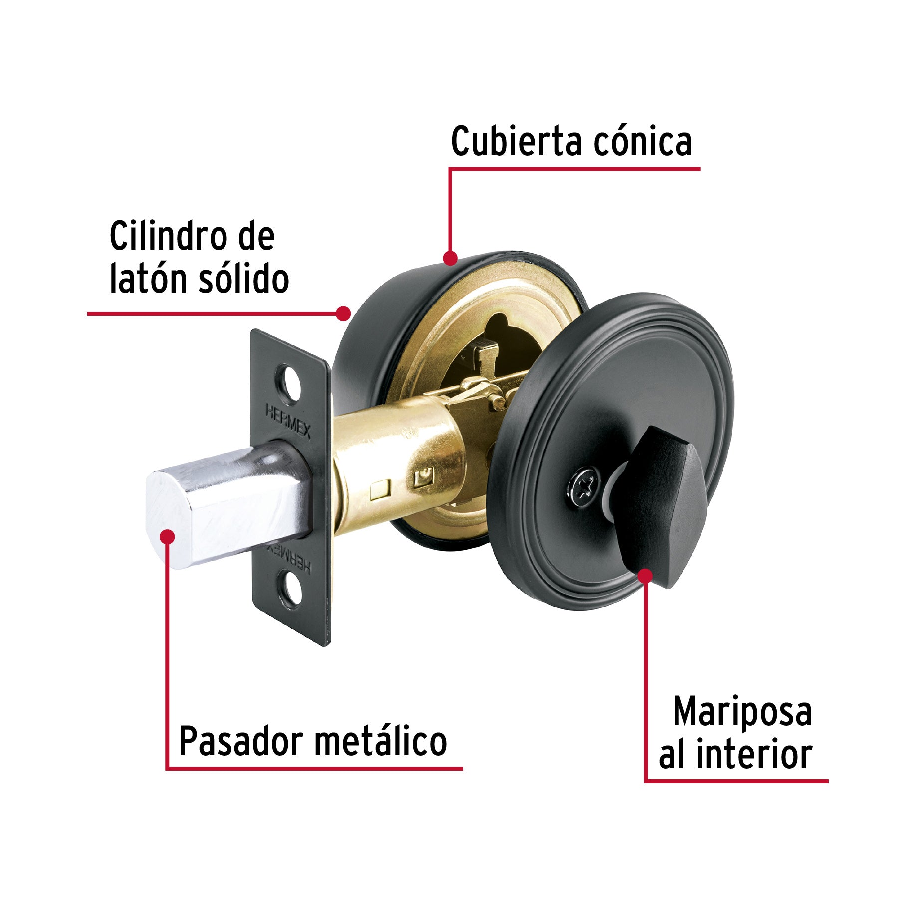 Cerrojo llave-mariposa negro, llave de puntos, Hermex