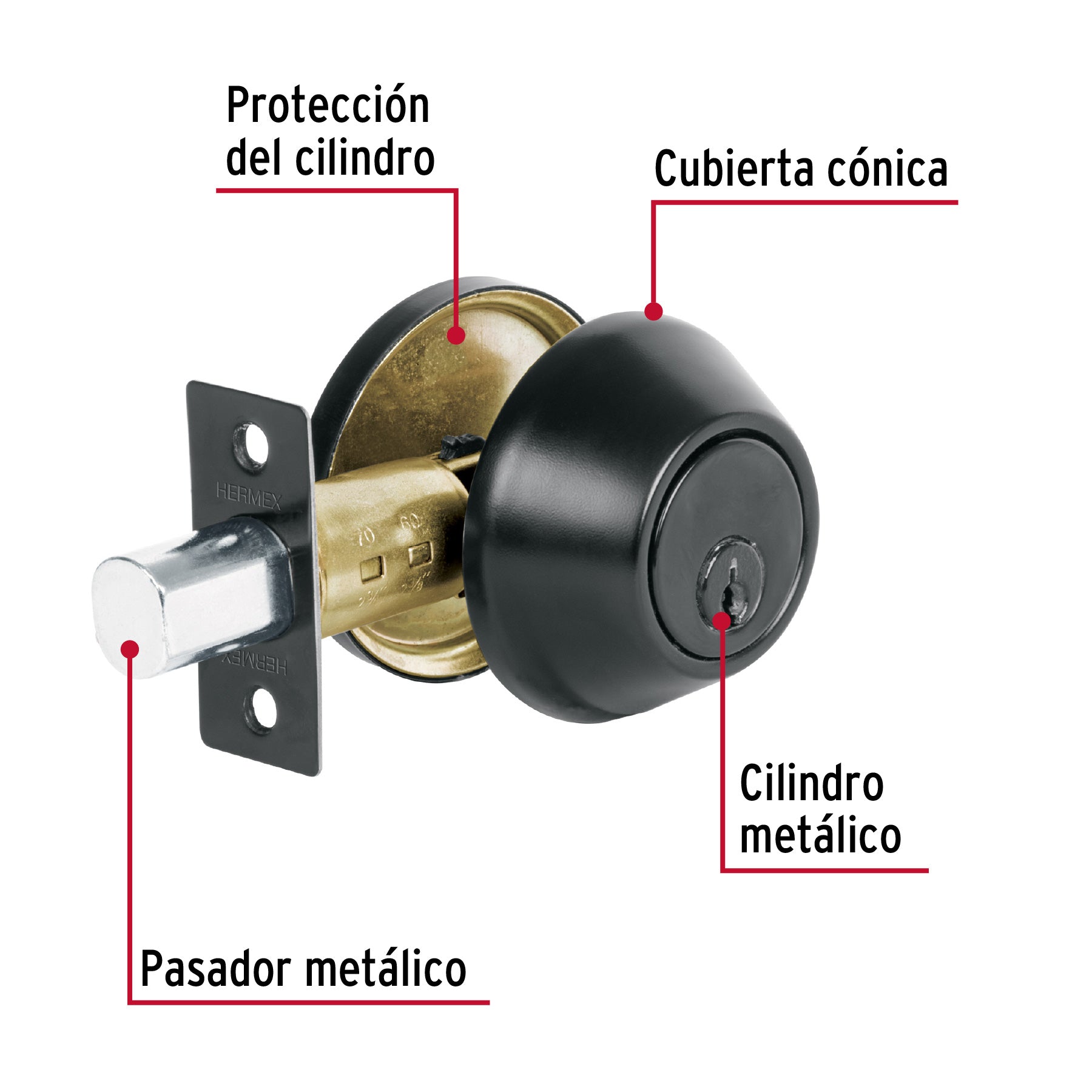 Cerrojo llave-llave negro, llave tradicional, Basic