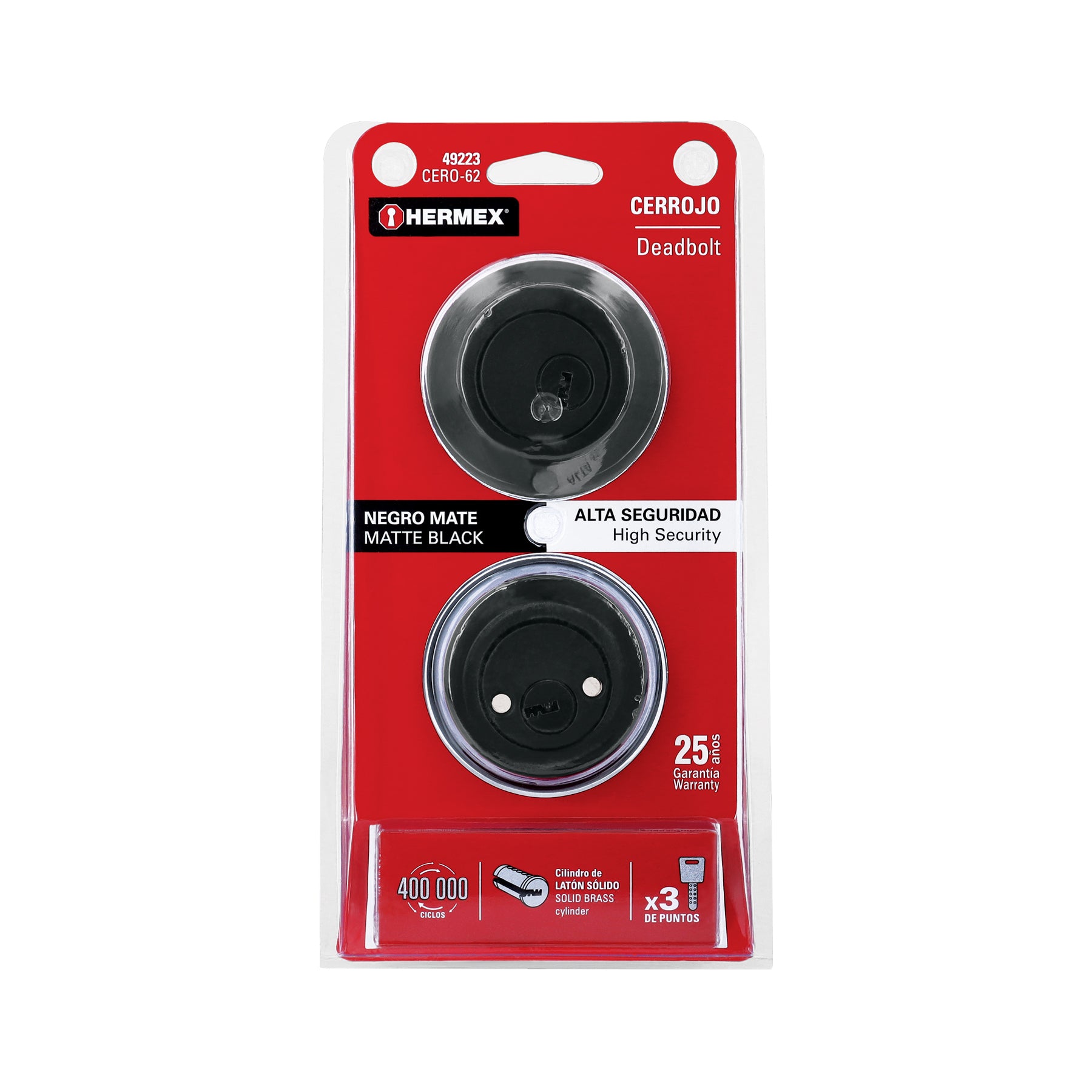 Cerrojo llave-llave negro, llave de puntos, Hermex