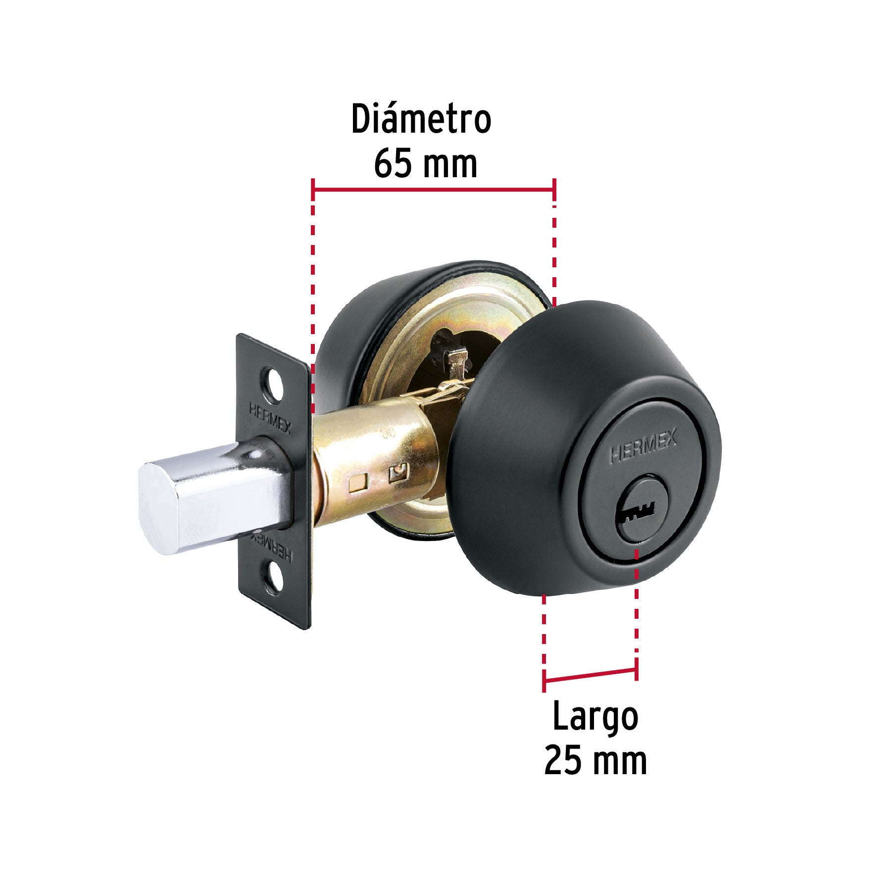 Cerrojo llave-llave negro, llave de puntos, Hermex