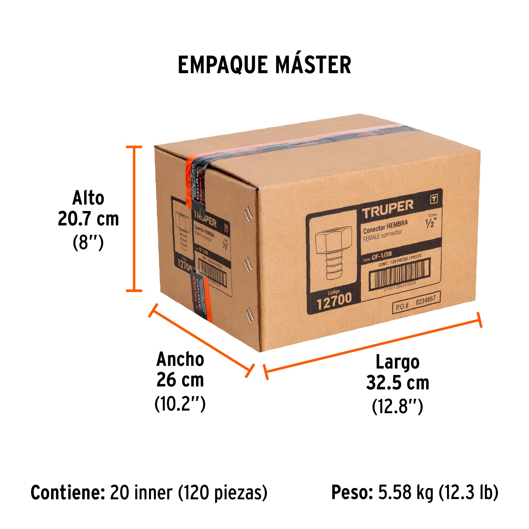 Conector sencillo 1/2", hembra, de latón maquinado