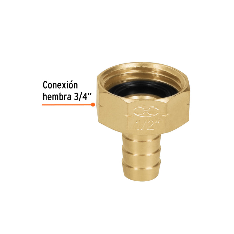 Conector sencillo 1/2", hembra, de latón maquinado