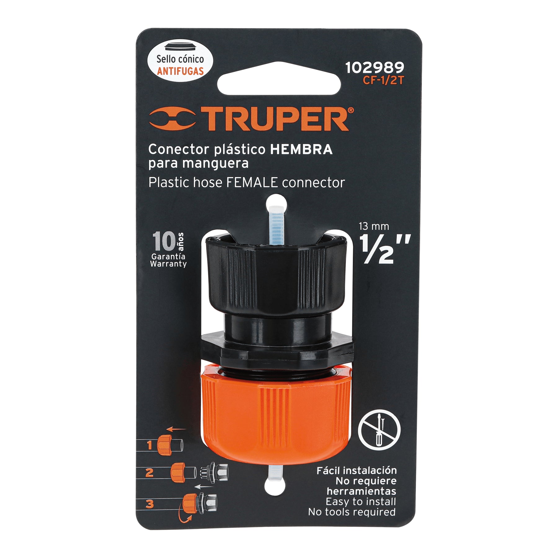 Conector 1/2' hembra de ABS con tuerca de ajuste manual