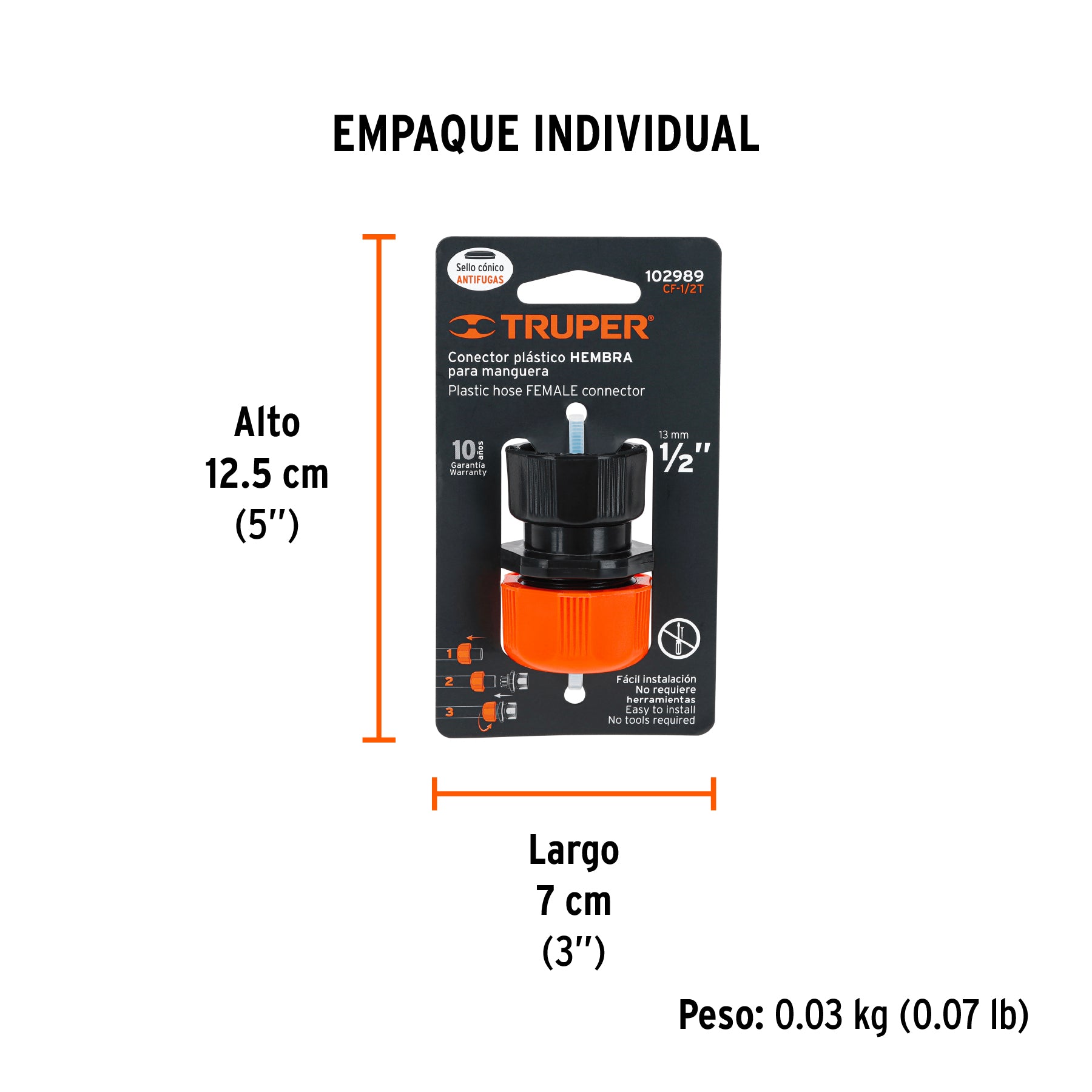 Conector 1/2' hembra de ABS con tuerca de ajuste manual