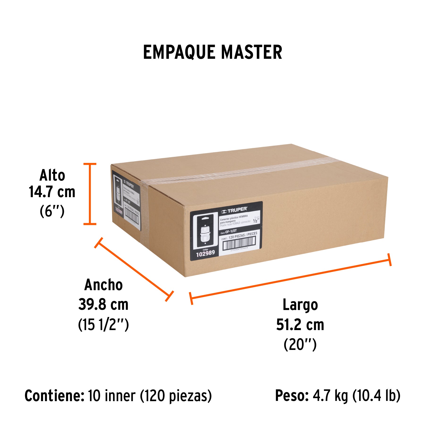 Conector 1/2' hembra de ABS con tuerca de ajuste manual