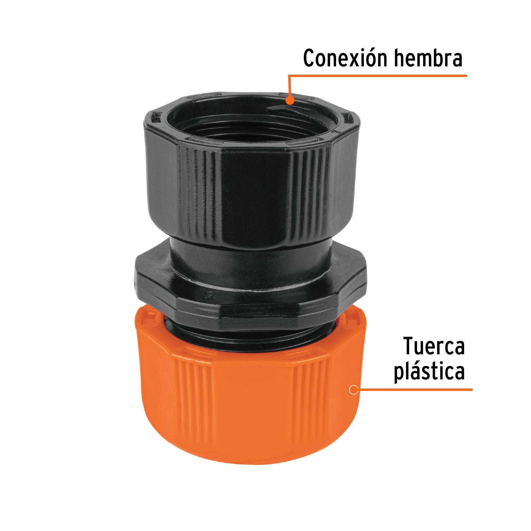 Conector 1/2' hembra de ABS con tuerca de ajuste manual