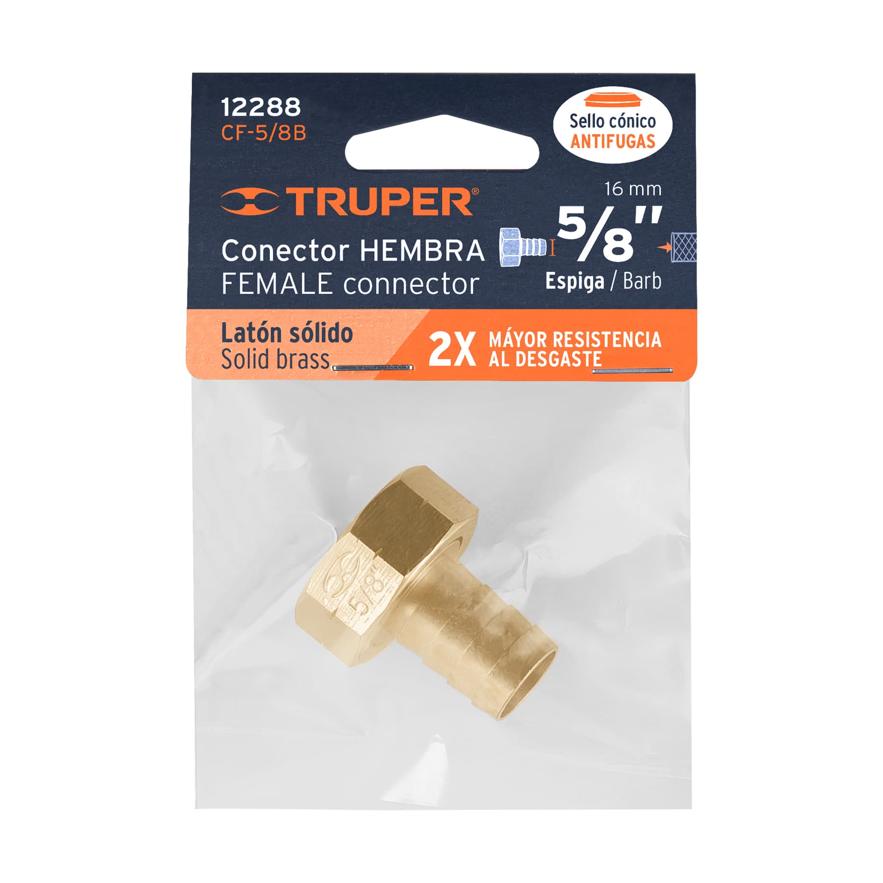Conexión de laton hembra de 5/8" para manguera, blister