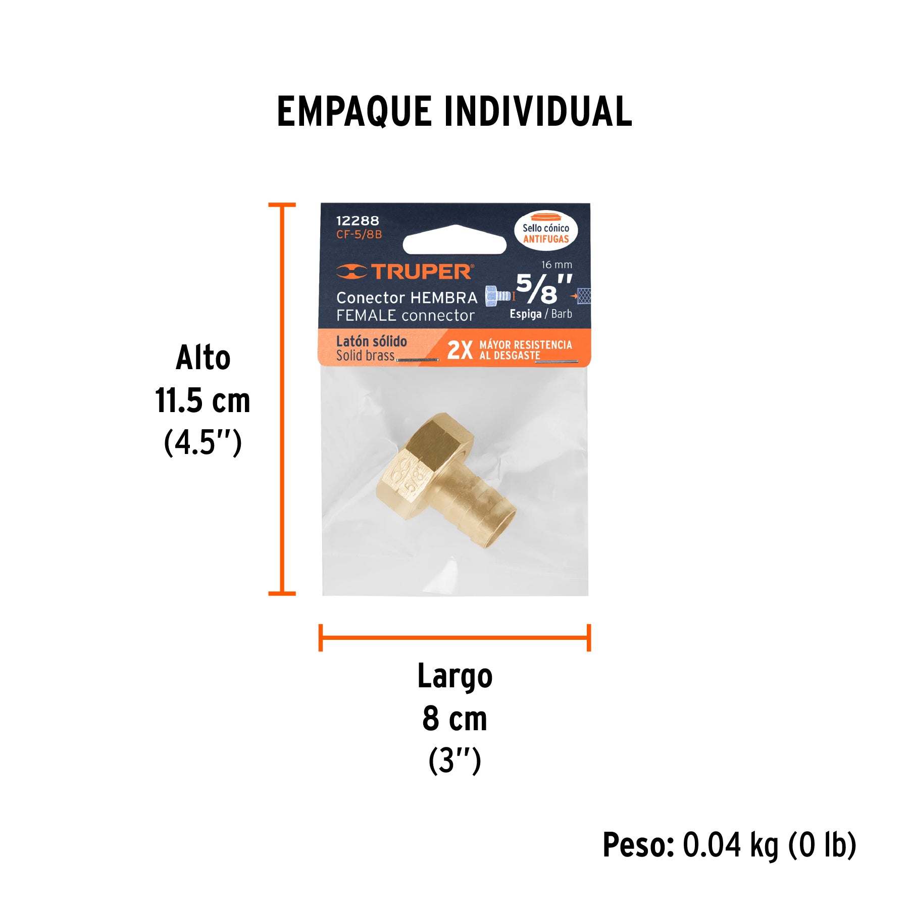 Conexión de laton hembra de 5/8" para manguera, blister