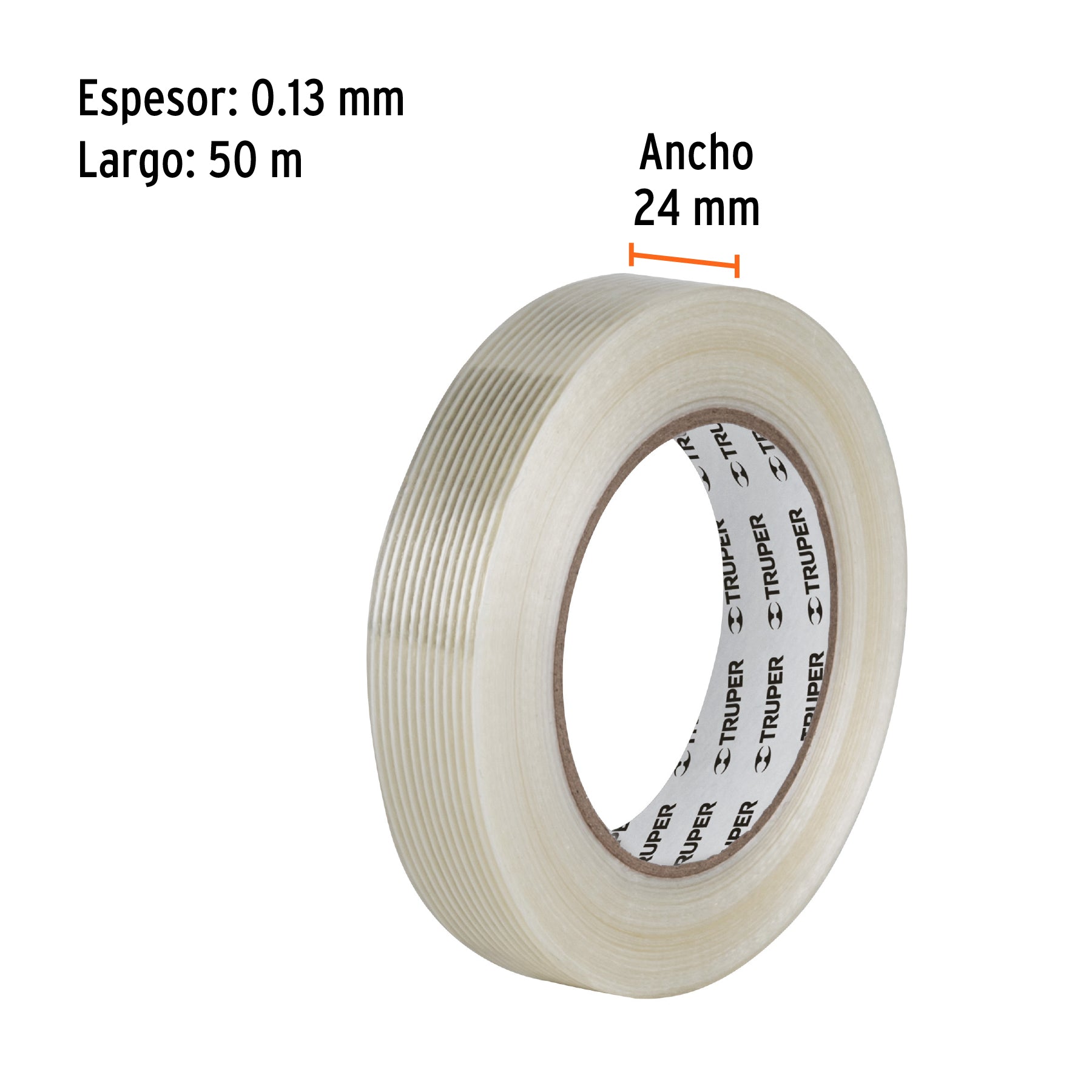 Cinta flejadora con filamentos 24mm x 50 m, transparente