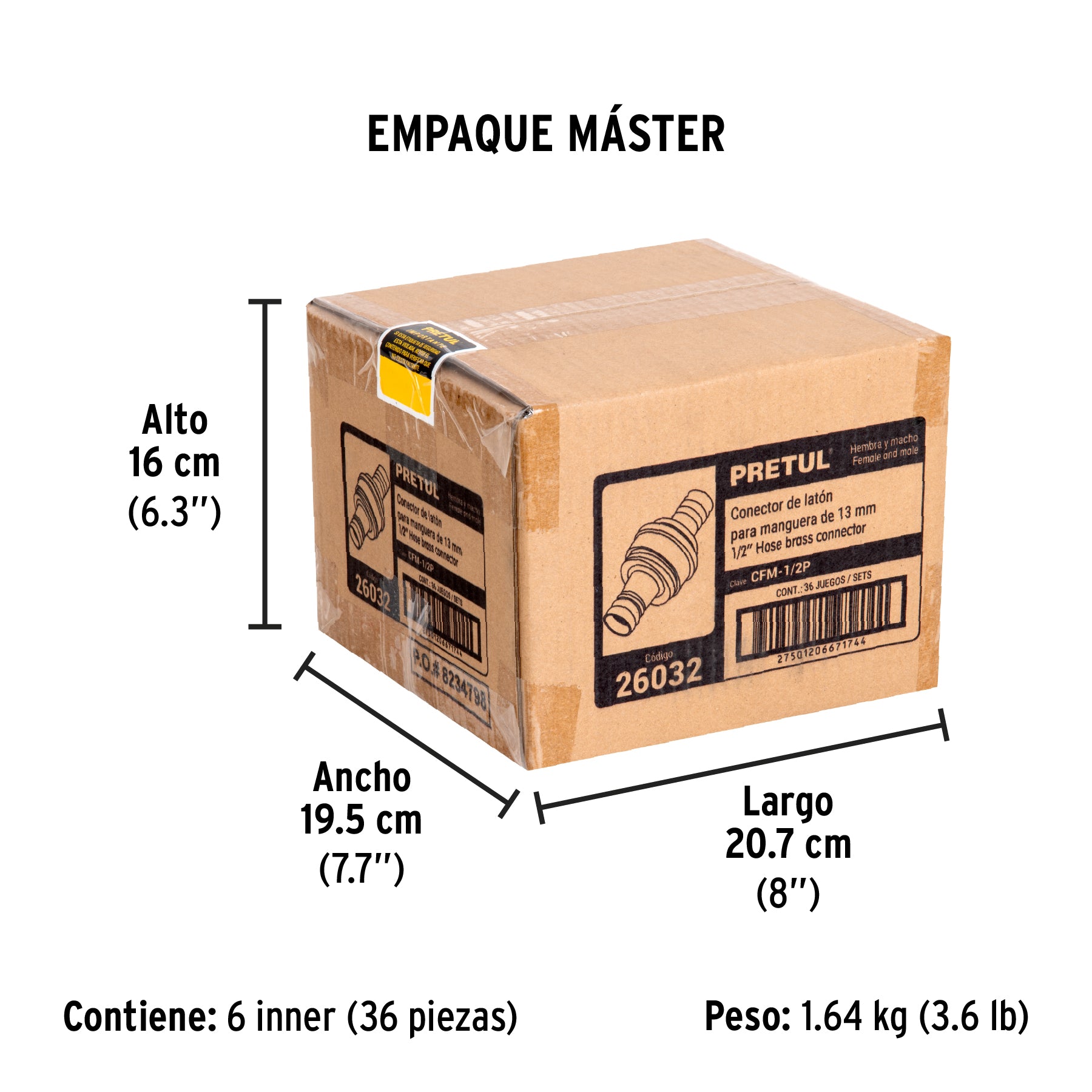 Conexión de latón laminado macho/hembra de 1/2"