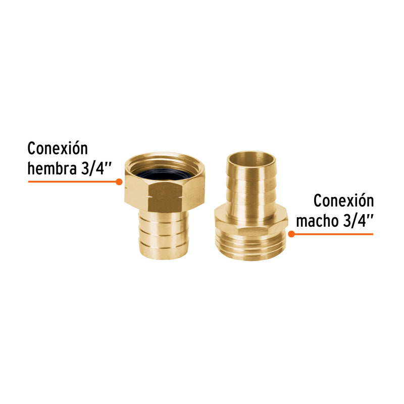 Conectores macho y hembra 3/4", de latón