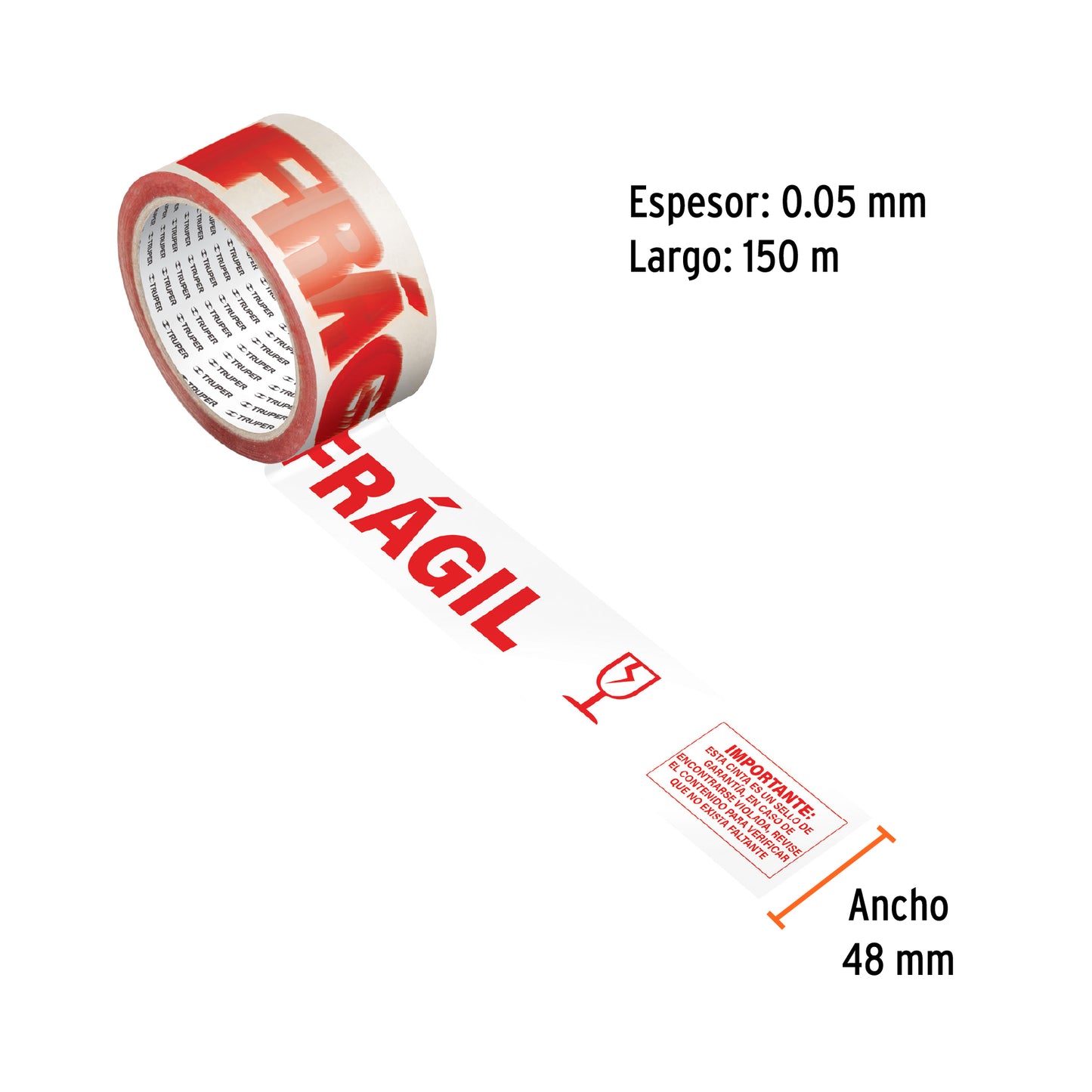 Cinta de empaque 48 mm x 150 m 'Frágil', Truper